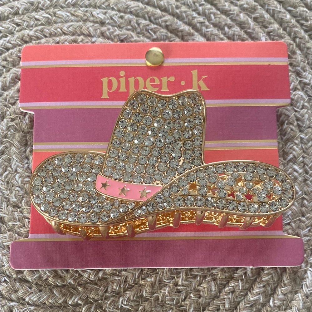 Piper Gold and Pink Cowboy Hat Hair Clip